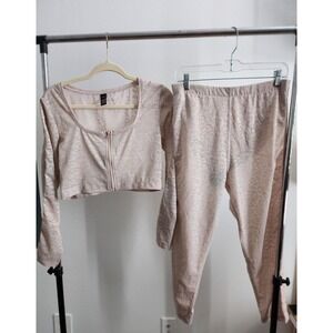 Victoria's Secret Leopard Print Lounge Set Cropped Jacket Pants L G Beige